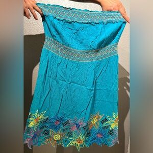 Forever 21 Teal Strapless Embroidered Sundress